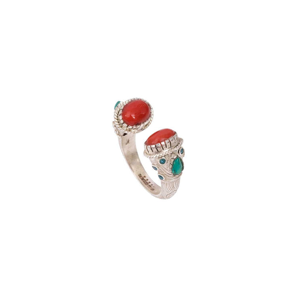 MAHARADJAH Bague Corail, Argent 925 patiné