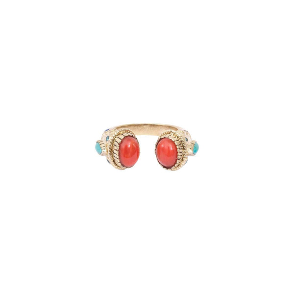 MAHARADJAH Bague Corail, Argent 925 plaqué or 24 cts