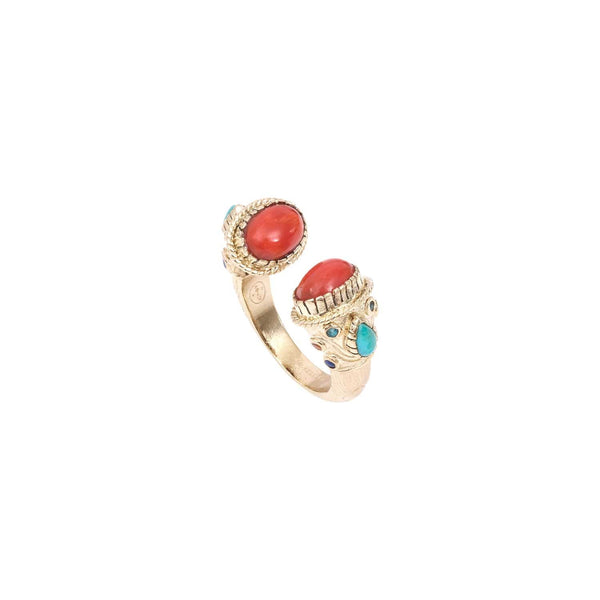MAHARADJAH Bague Corail, Argent 925 plaqué or 24 cts