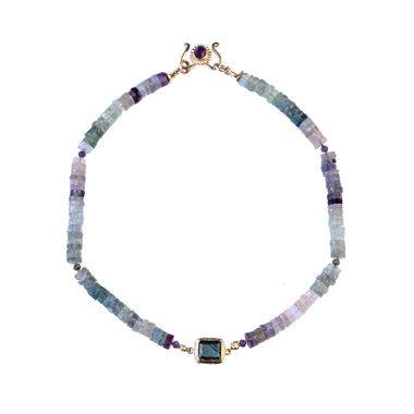 MAHE Collier Fluorite, argent plaqué or 24 cts