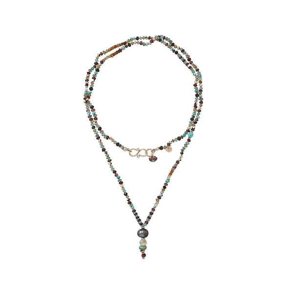 MALA Sautoir Pierres fines Multicolores, Perle d'eau douce, Tourmaline, Grenat, Apatite
