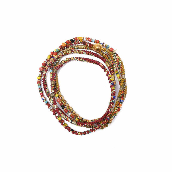 MANILLA Bracelet multitours Moutarde - Bordeaux, Perles africaines
