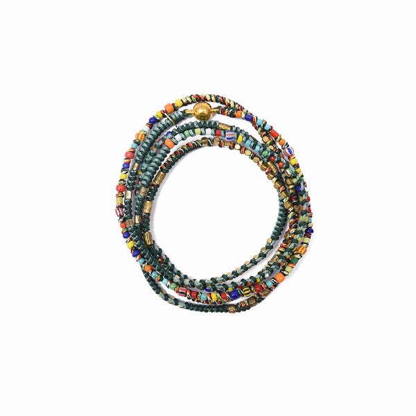 MANILLA Bracelet multitours Turquoise - Vert, Perles africaines