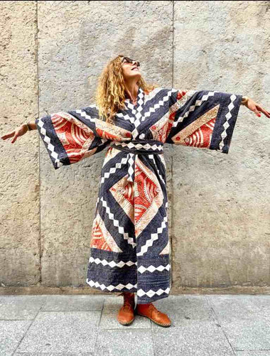 MANTEAU KIMONO FOLK Brodé - Pièce Unique