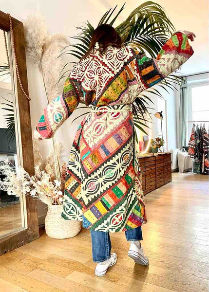MANTEAU KIMONO FOLK Brodé - Pièce Unique