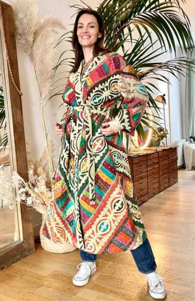 MANTEAU KIMONO FOLK Brodé - Pièce Unique