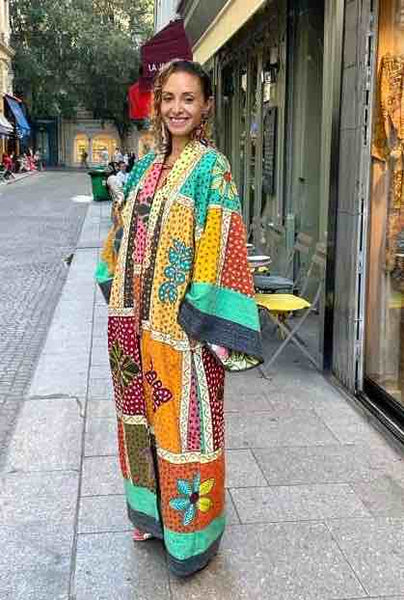 MANTEAU KIMONO FOLK Brodé multicolore- Pièce Unique