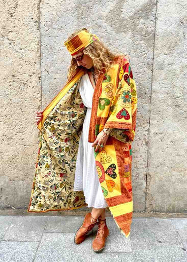MANTEAU KIMONO FOLK long patchwork - Pièce Unique