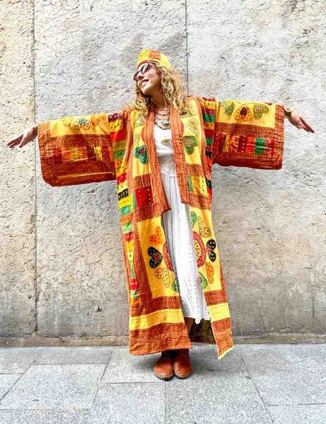 MANTEAU KIMONO FOLK long patchwork - Pièce Unique
