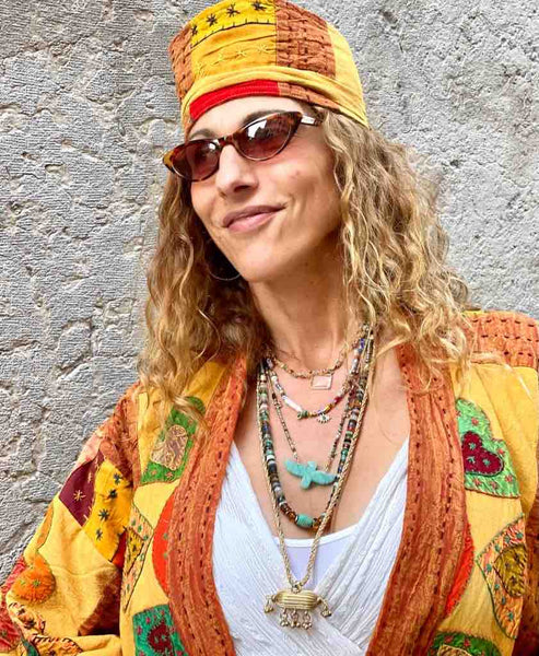 MANTEAU KIMONO FOLK long patchwork - Pièce Unique