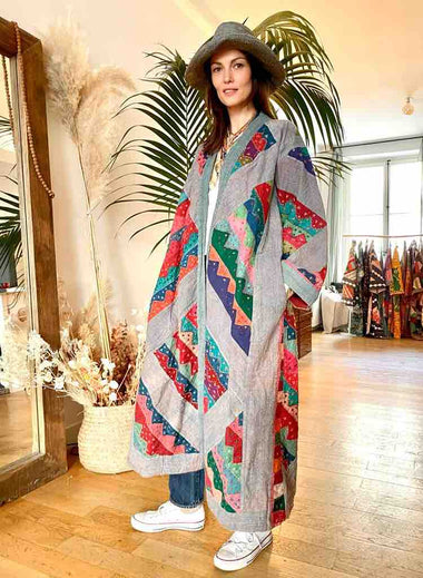 MANTEAU KIMONO Folk Long patchwork