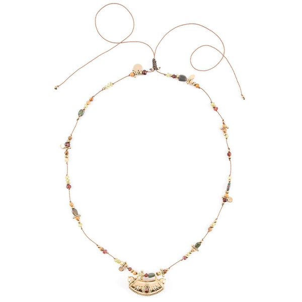 MANTRA Collier Argent plaqué Or Grenat et Opales