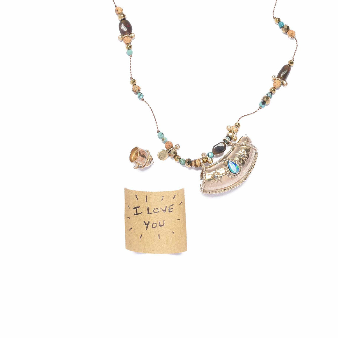 MANTRA Collier Argent plaqué Or Opales