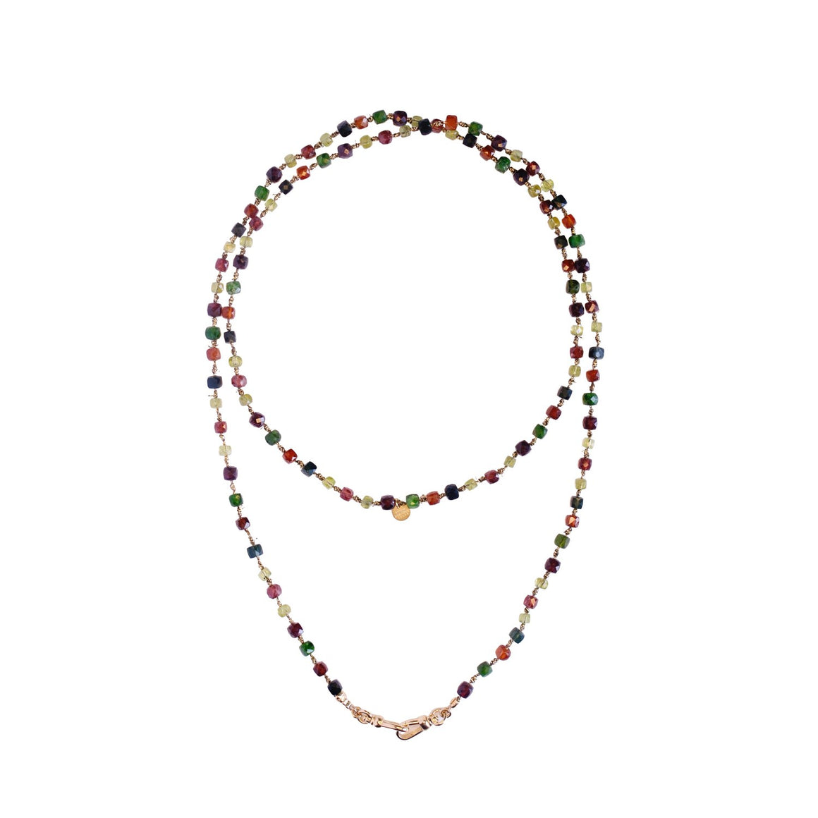 MAUPITI Chaîne pour Charms, perles cubiques Grenat, Peridot, Diopside, Laiton doré 24 cts