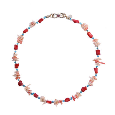 MERMAID Collier Raas de cou Corail bambou, Turquoise, laiton doré 24 cts