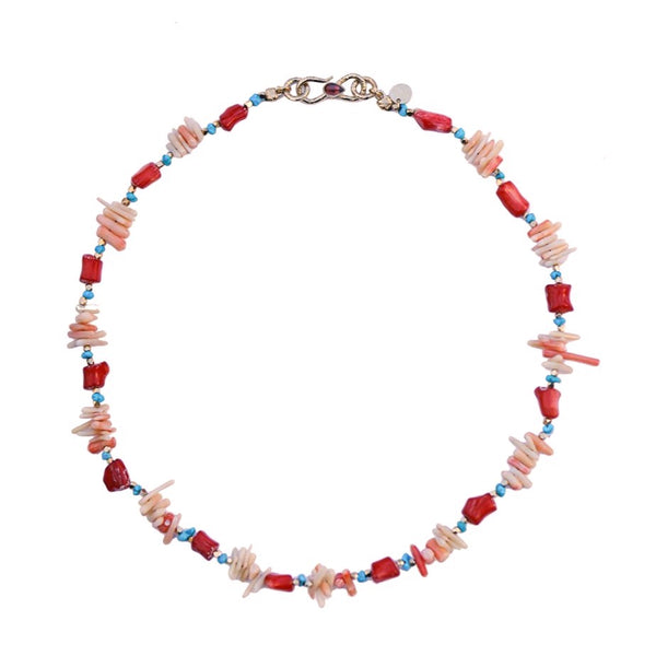 MERMAID Collier Raas de cou Corail bambou, Turquoise, laiton doré 24 cts
