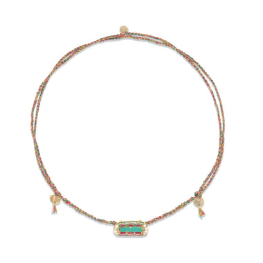 MINA Collier Turquoise et Diamants, Argent doré, cordon de soie