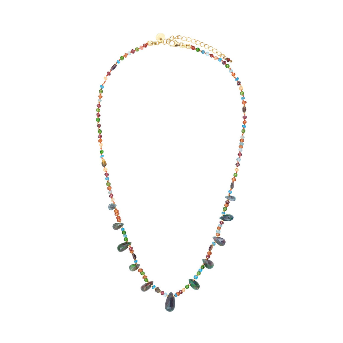 MULTI BRIOLETTES Collier Opales noires, pierres multicolores, argent plaqué or
