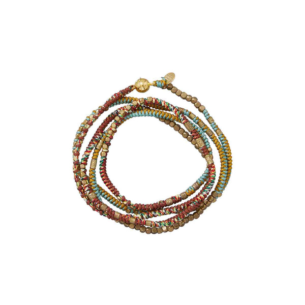 MANILLA Bracelet multitours  Turquoise - Safran - Moutarde