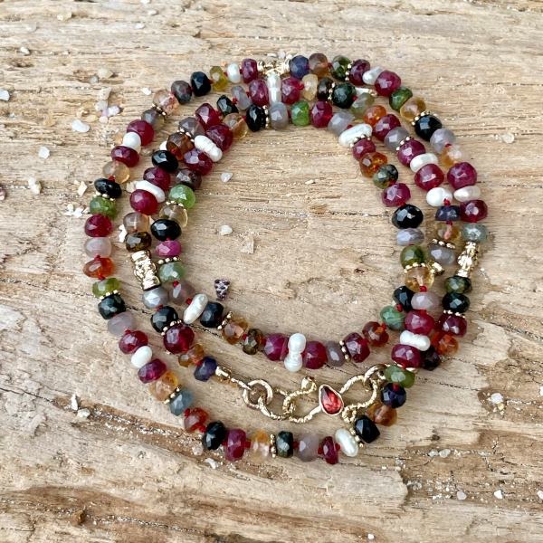 MAUPITI Chaîne pour Charms, Tourmalines multicolores, Laiton doré 24 cts