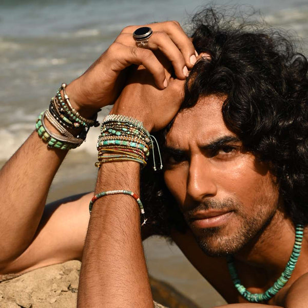 MANILLA Bracelet multitours  Turquoise - Safran - Moutarde