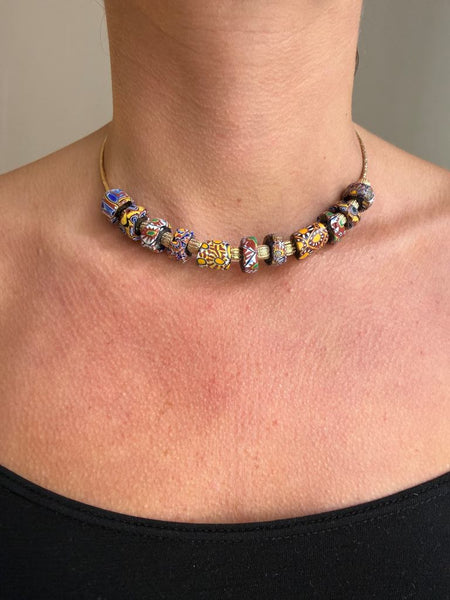 MILLEFIORI Collier Torque Multi perles vénitiennes, doré 24 cts