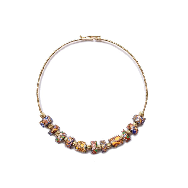 MILLEFIORI Collier Torque Multi perles vénitiennes, doré 24 cts