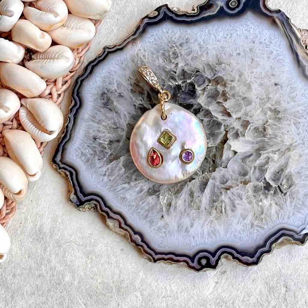 NAIADE Charm Perle baroque 3 pierres - Argent 925 plaqué or - A partir de 130€