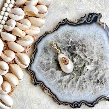 NAIADE Charm Perle baroque poire Tourmaline rose - Argent 925 plaqué or