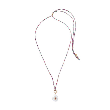 NAIADE Collier Perle baroque Tourmaline rose sur cordon de soie - Argent 925 plaqué or