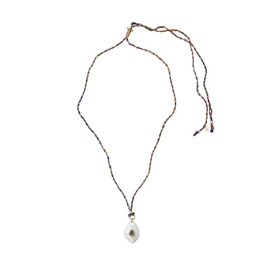 NAIADE Collier Perle baroque Tourmaline verte sur cordon de soie - Argent 925 plaqué or