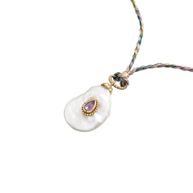 NAIADE Collier Perle baroque Améthyste sur cordon de soie - Argent 925 plaqué or