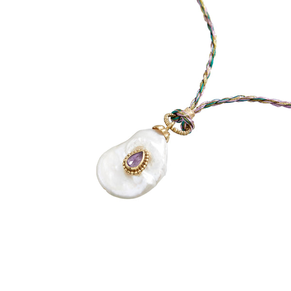 NAIADE Collier Perle baroque Améthyste sur cordon de soie - Argent 925 plaqué or