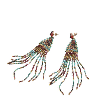 NAIROBI Boucles d'oreilles tissées Grenat Turquoise Argent 925 plaqué or