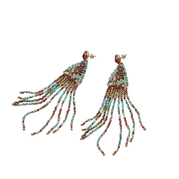 NAIROBI Boucles d'oreilles tissées Grenat Turquoise Argent 925 plaqué or