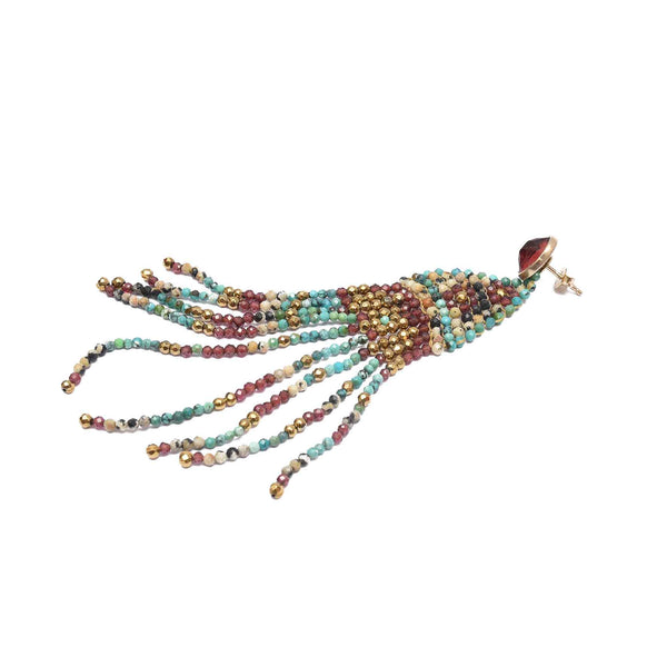 NAIROBI Boucles d'oreilles tissées Grenat Turquoise Argent 925 plaqué or