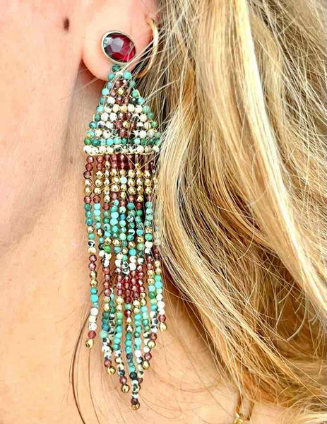 NAIROBI Boucles d'oreilles tissées Grenat Turquoise Argent 925 plaqué or