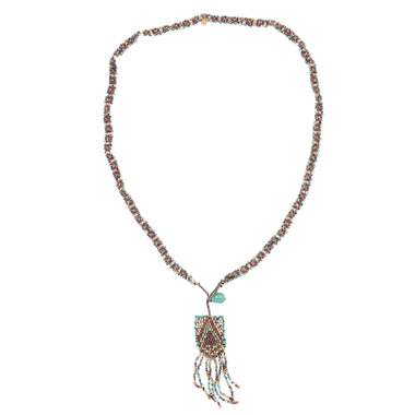 NAIROBI Sautoir tissé Turquoise Grenat