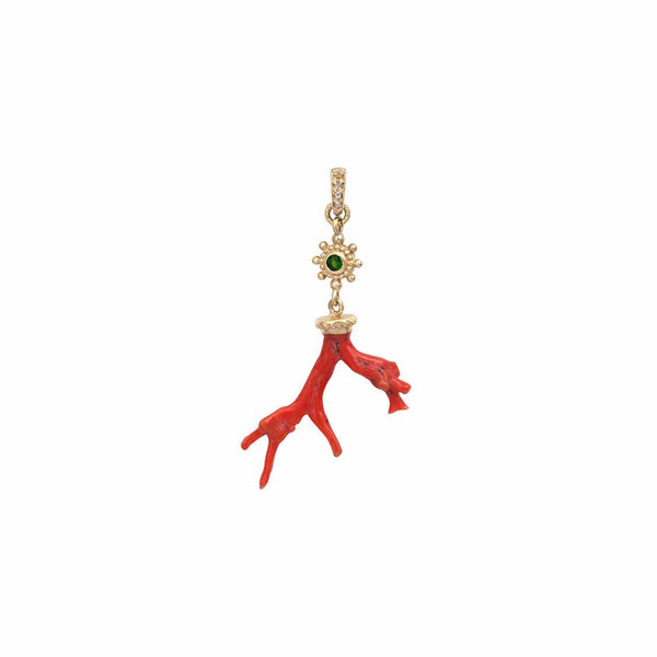NAUSICAA Charm branche de Corail véritable, Diopside, bélière ouvrable