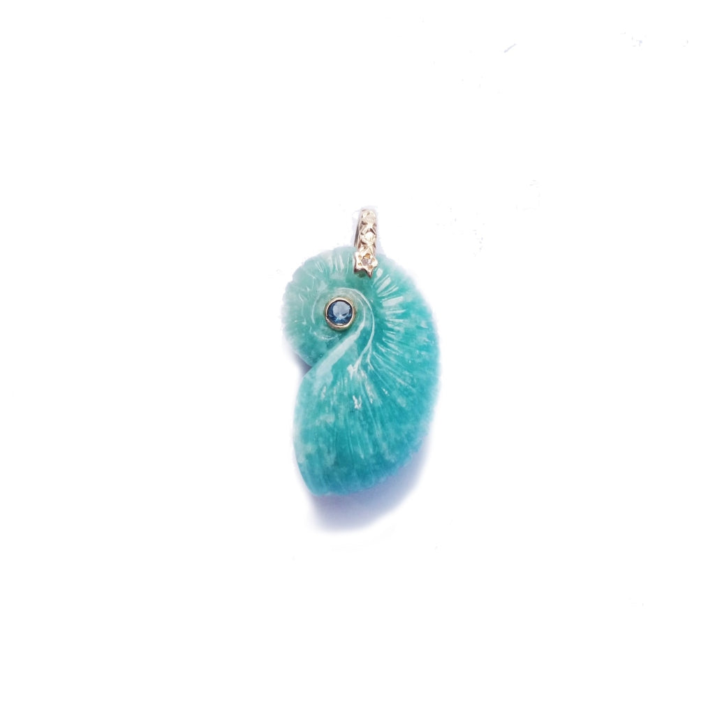 CHARM NAUTILUS Amazonite sertie Topaze Bélière diamant argent plaqué or 24 cts