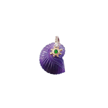 CHARM NAUTILUS Améthyste sertie Diopside, Bélière diamant, argent plaqué or 24 cts