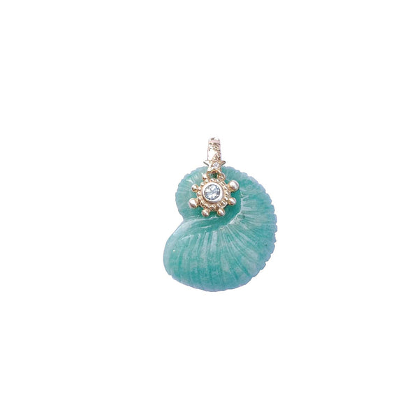 CHARM NAUTILUS Amazonite sertie Topaze Bélière diamant, argent plaqué or 24 cts