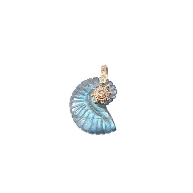 CHARM NAUTILUS Labradorite sertie Citrine Bélière diamant, argent plaqué or 24 cts