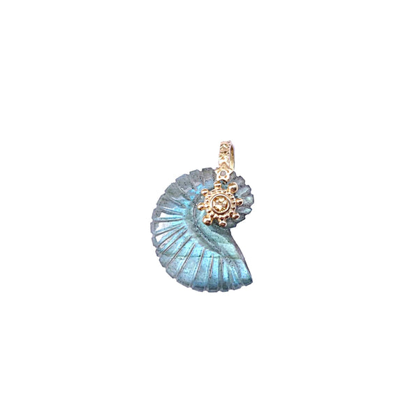 CHARM NAUTILUS Labradorite sertie Citrine Bélière diamant, argent plaqué or 24 cts