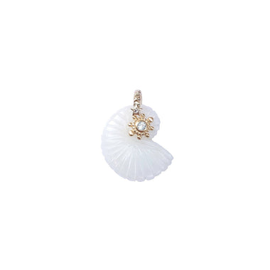 CHARM NAUTILUS Moonstone blanche sertie Topaze, Bélière diamant, argent plaqué or 24 cts