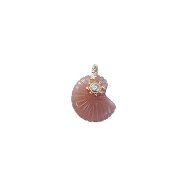 NAUTILUS Charm, Pink Moonstone Set with Topaz, Diamond Bail, 24k Gold-Plated Silver