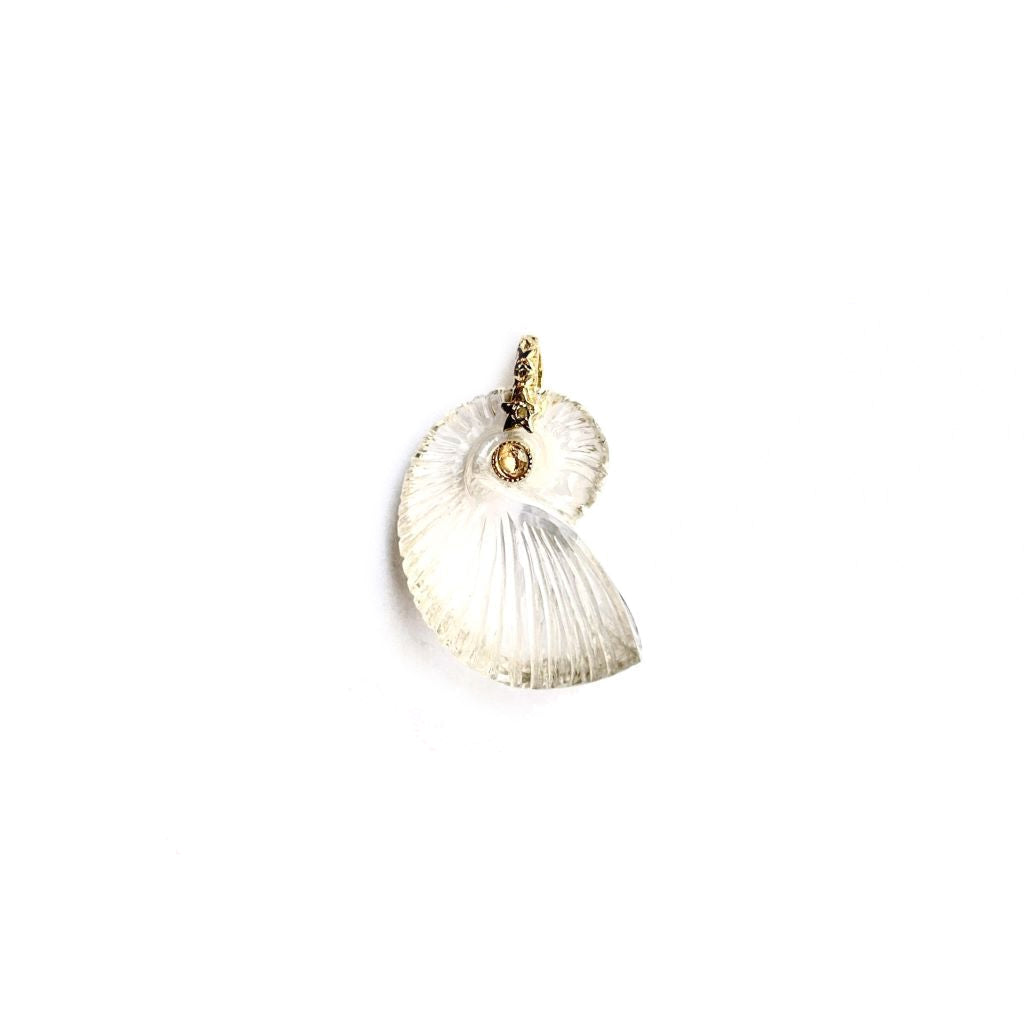 Charm NAUTILUS Cristal de roche bélière diamant argent plaqué or 24 cts