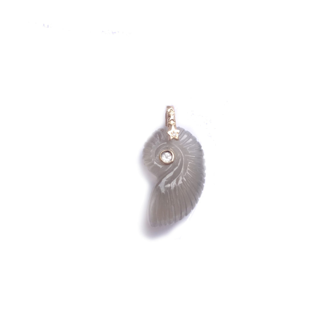 CHARM NAUTILUS Moonstone Grise Bélière diamant argent plaqué or 24 cts