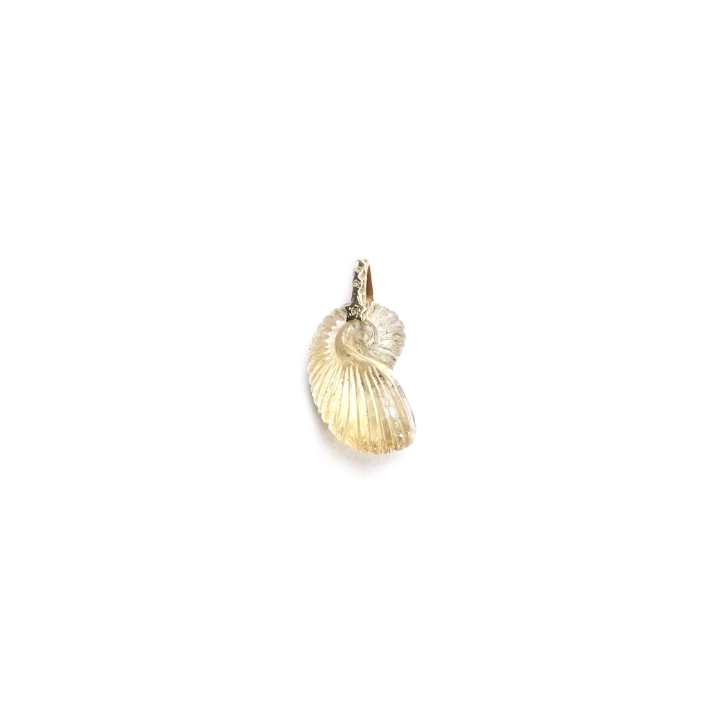 Charm NAUTILUS Quartz lemon bélière diamant argent plaqué or 24 cts