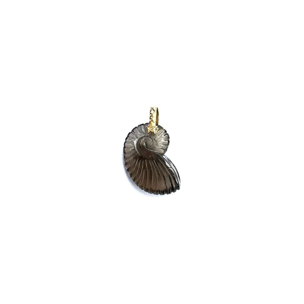 Charm NAUTILUS Quartz fumé bélière diamant argent plaqué or